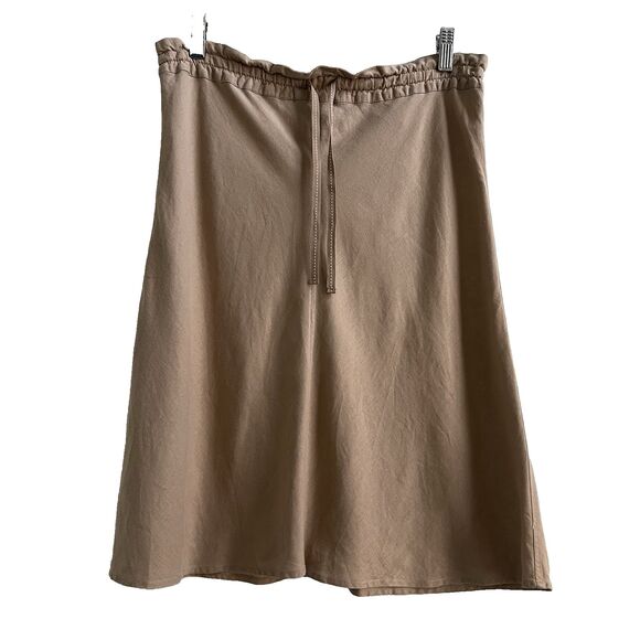 Linen Rayon A-Line Skirt Ruched Tie Waist Neutral Beige Quiet Luxury Work Summer - Picture 1 of 5